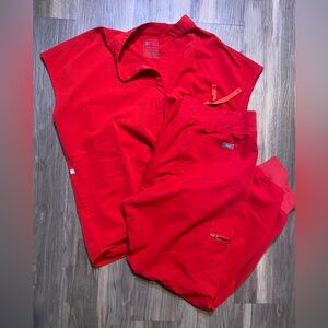 Figs Red Jogger Scrub Set